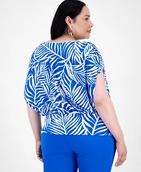 INC Plus Printed Ruched Surplice-Neck Top, Exclusively at Macy's