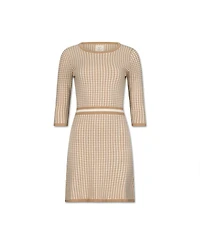 Hope & Henry Women's Organic Cotton 3/4 Sleeve Fit and Flare Sweater Dress