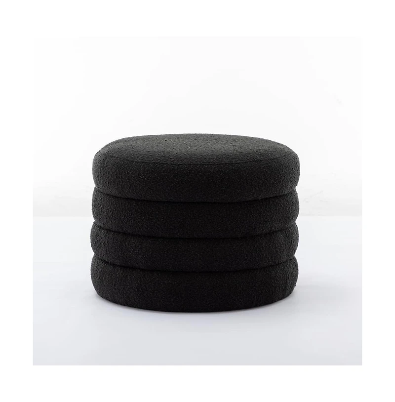 Boucle Storage Ottoman Footstool with Wooden Shelf for Living Room, Bedroom, Makeup Vanity, Entryway-The Pop Home