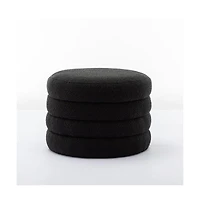 Boucle Storage Ottoman Footstool with Wooden Shelf for Living Room, Bedroom, Makeup Vanity, Entryway-The Pop Home