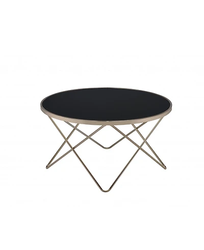 Stylish Champagne Coffee Table with Frosted Glass Top and Metal Base