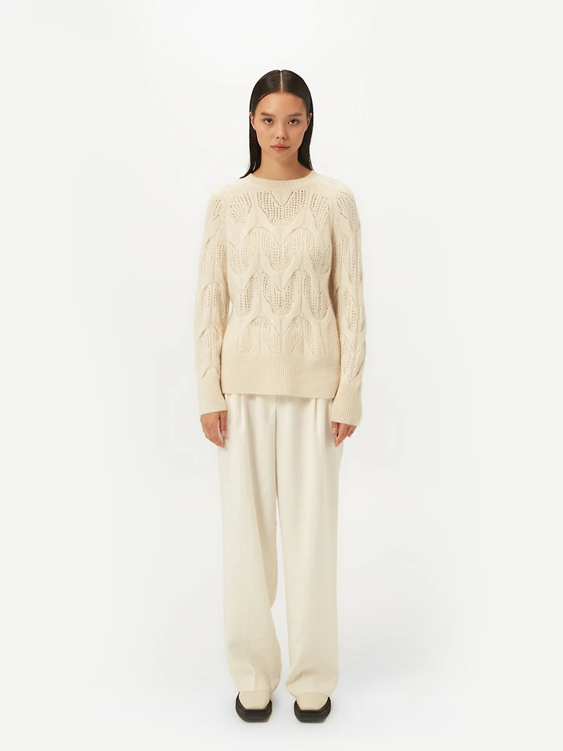 Gobi Cashmere Women's Ajour-Knit Cashmere Crew-Neck Sweater