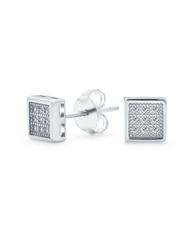 Bling Jewelry Geometric Hip Hop Square Cubic Zirconia Micro Pave Cz Stud Earrings .925 Sterling Silver