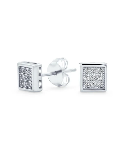 Bling Jewelry Geometric Hip Hop Square Cubic Zirconia Micro Pave Cz Stud Earrings .925 Sterling Silver