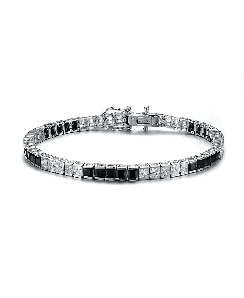 Sterling Silver with Colored Cubic Zirconia Tennis Bracelet White Gold Plated or 14K