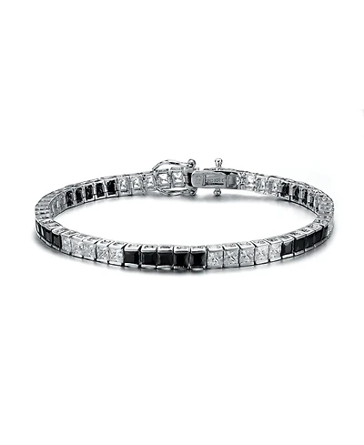 Sterling Silver with Colored Cubic Zirconia Tennis Bracelet White Gold Plated or 14K