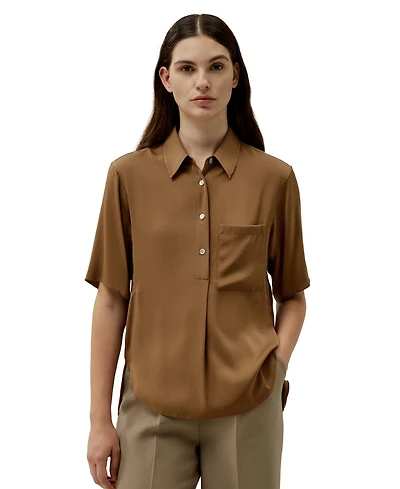 Women's Half-Placket Short Sleeve Button Up Shirt