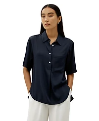Women's Half-Placket Short Sleeve Button Up Shirt
