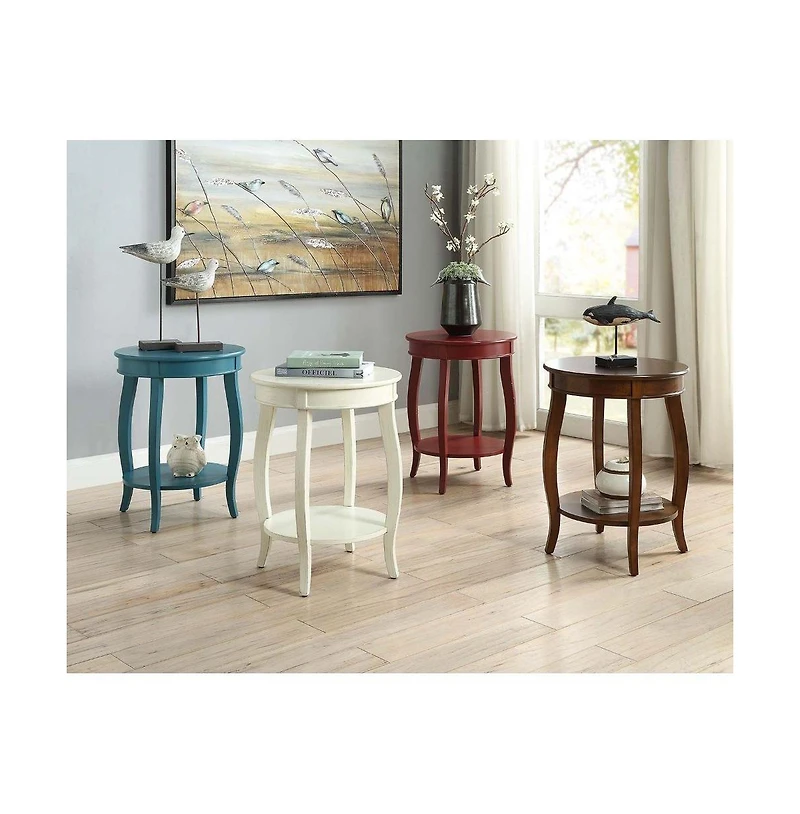 Round Solid Wood End Table with Shelf – Classic Design and Extra Storage
