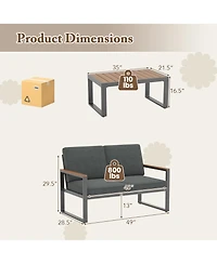 Gymax 2 Pcs Patio Aluminum Furniture Set Cushioned Sectional Sofa w/ Coffee Table