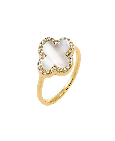 By Adina Eden Cubic Zirconia Pave Outlined Four Leaf Clover Stone Ring