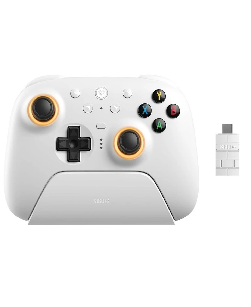 8BitDo Ultimate 2 Bluetooth Wireless Controller with Hall Effect Triggers, Tmr Joysticks and Integrated Charging Dock - White - 81HE01