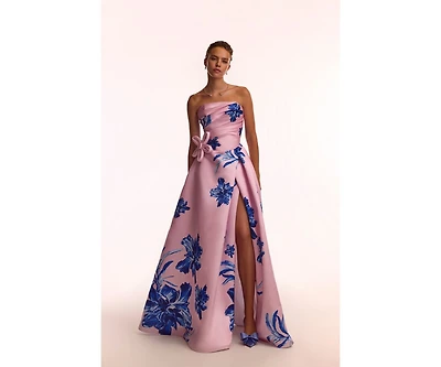 Milla Women's Dainty pink A-line maxi dress with blue-flowered pattern
