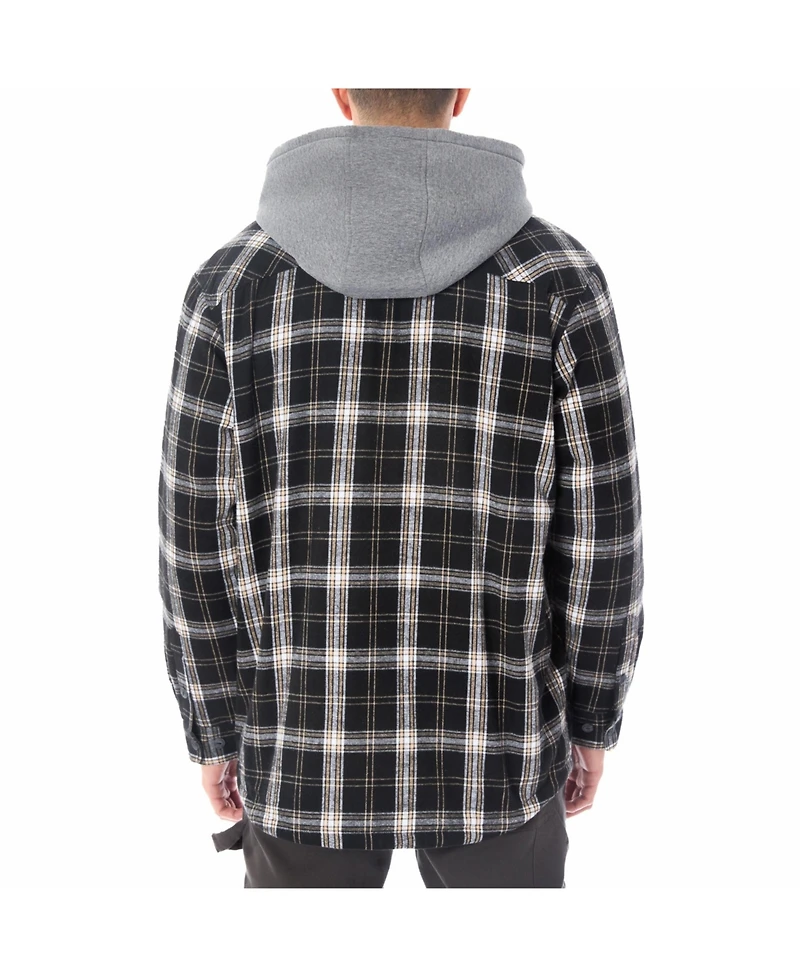 Smith's Workwear Men's Sherpa-Lined Hooded Flannel Shirt-Jacket with Inset
