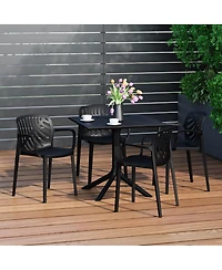 5-Piece Outdoor Resin Square Patio Dining Table Set with Modern Stackable Chairs