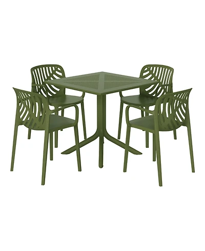 5-Piece Outdoor Resin Square Patio Dining Table Set with Modern Stackable Chairs