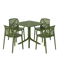 5-Piece Outdoor Resin Square Patio Dining Table Set with Modern Stackable Chairs