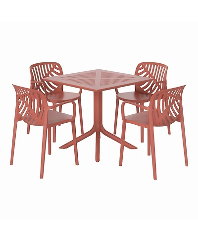 5-Piece Outdoor Resin Square Patio Dining Table Set with Modern Stackable Chairs