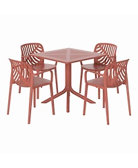 5-Piece Outdoor Resin Square Patio Dining Table Set with Modern Stackable Patio Dining Chairs