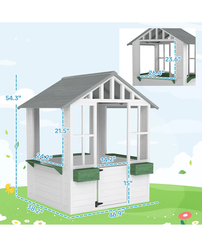 Outsunny Playhouse for Kids Outdoor with Doors, Windows,