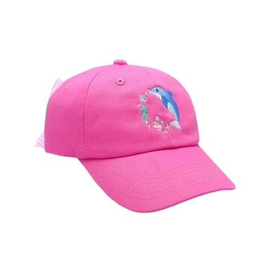 Bits & Bows Girls Dolphin Daydream Twill Bow Baseball Hat in Magenta