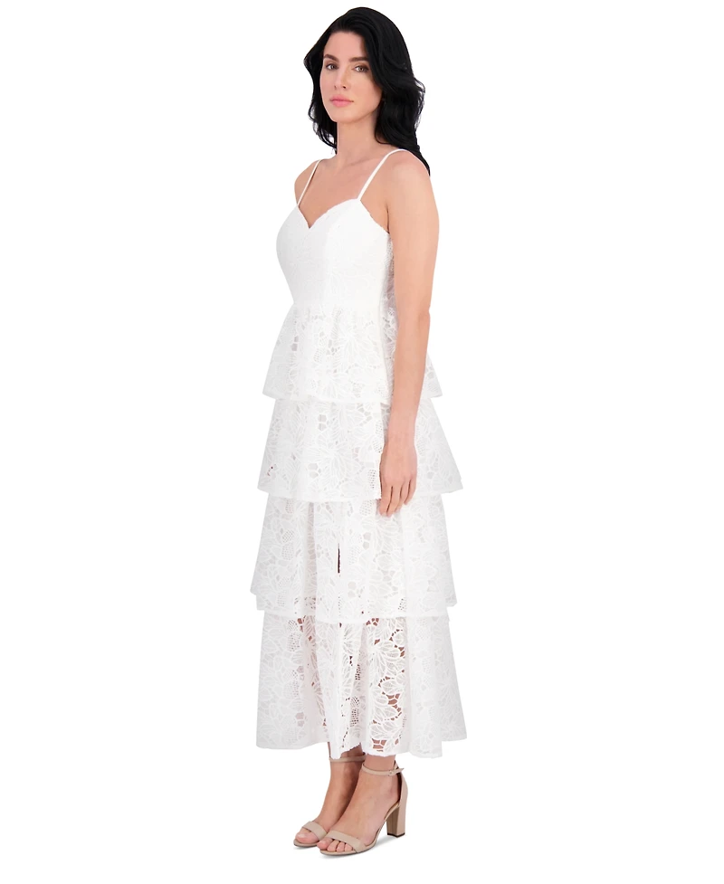 Siena Women's Embroidered-Lace Ruffle-Tiered Dress