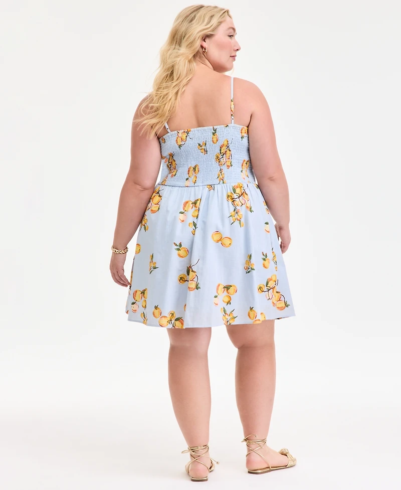 On 34th Plus Cotton Kumquat Smocked-Back Mini Dress, Exclusively at Macy's
