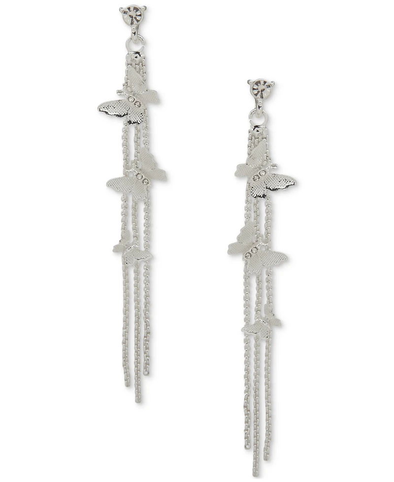 lonna & lilly Silver-Tone Crystal Butterfly Chain Linear Earrings