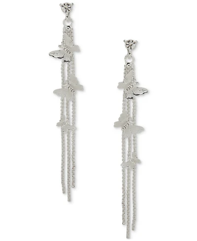 lonna & lilly Silver-Tone Crystal Butterfly Chain Linear Earrings