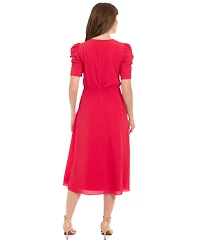London Times Women's Shirred Jewel-Neck Midi Dress