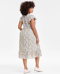 On 34th Plus Printed Flutter-Sleeve Smocked Midi Dress, Exclusively at Macy's
