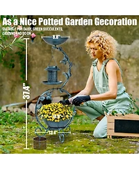 Bird Bath and Solar Feeders Combo with Flower Planter Pedestal