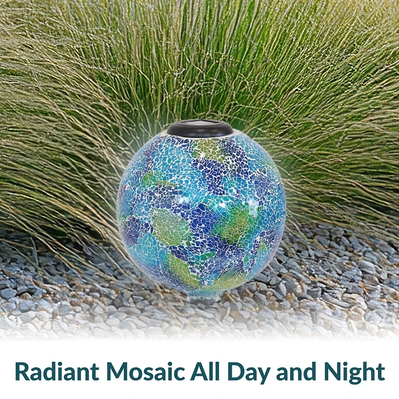 Sunnydaze Decor Glass Mosaic Garden Gazing Globe with Solar Light - 10 Blue