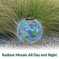 Sunnydaze Decor Glass Mosaic Garden Gazing Globe with Solar Light - 10 Blue