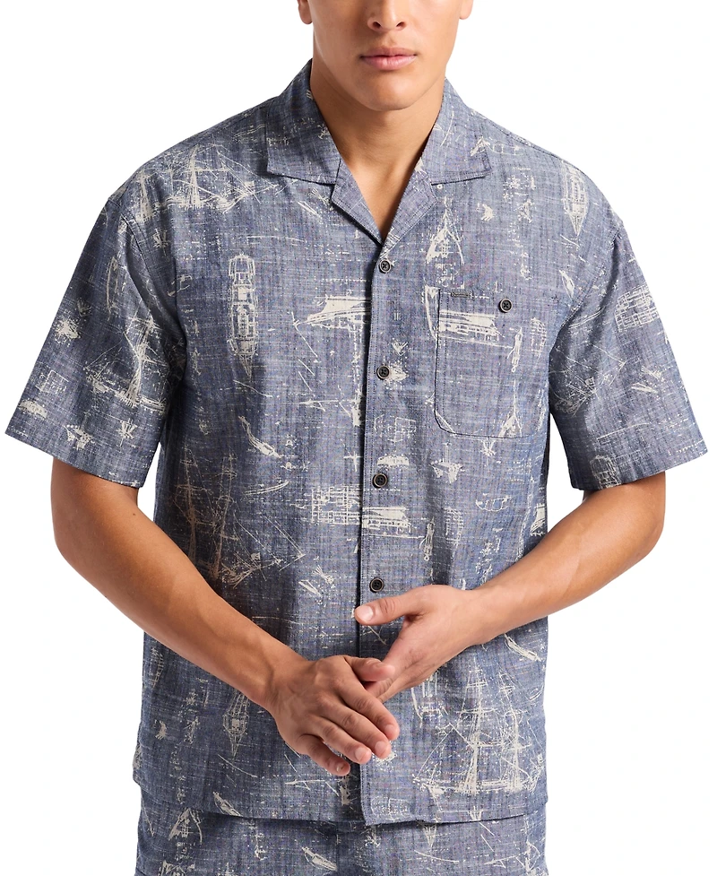 Men's Sonix Relaxed-Fit Nautical-Print Button-Down Camp Shirt