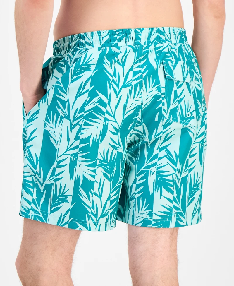 Club Room Men's Tropical Leaf-Print Swim Trunks, Exclusively at Macy's
