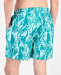 Club Room Men's Tropical Leaf-Print Swim Trunks, Exclusively at Macy's