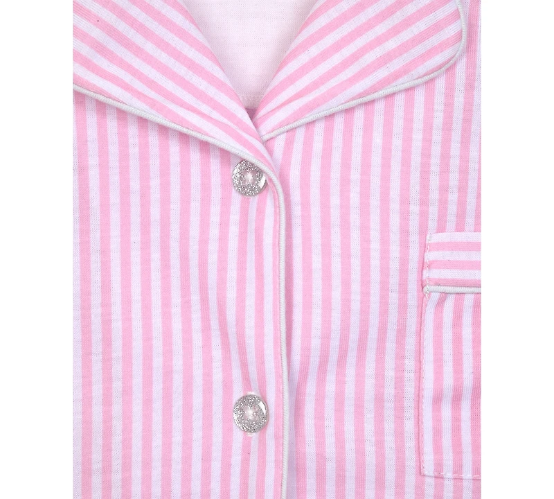 Max & Olivia Big Girls Striped Button-Front Top Shorts Pajamas With Scrunchie, 3 Piece Set