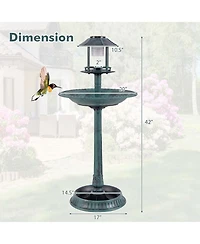 3-In-1 Pedestal Bird Bath with Solar Light with Bird Feeder & Flower Planter