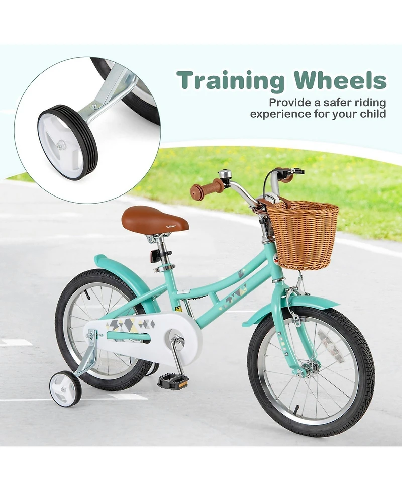 16-Inch Kids' Bike with Training Wheels and Dual Brake System, Adjustable Seat for Ages 4-8
