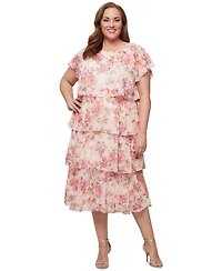 Sl Fashions Plus Floral-Print Tiered Dress