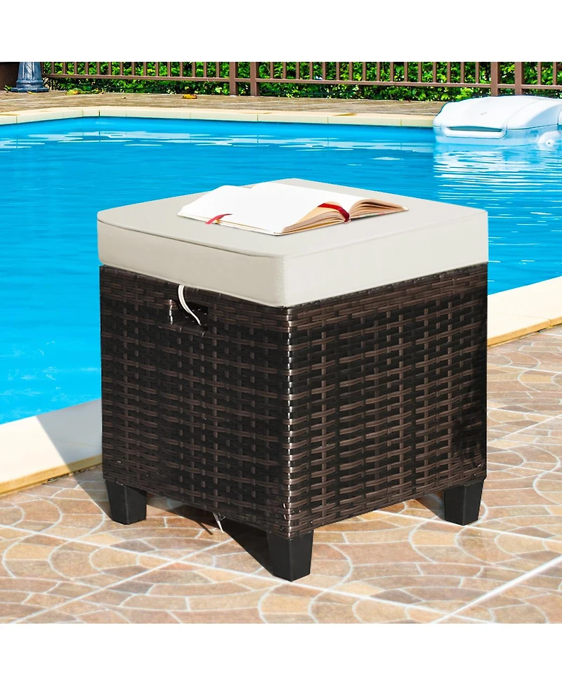 4PCS Patio Rattan Ottoman Cushioned Seat Foot Rest Coffee Table
