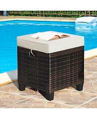 4PCS Patio Rattan Ottoman Cushioned Seat Foot Rest Coffee Table