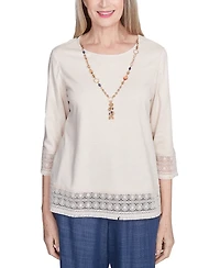 Alfred Dunner Petite Summer Solstice Lace-Trim Knit Top