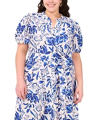 Msk Plus Size Puff-Sleeve Button-Front Lawn Maxi Dress