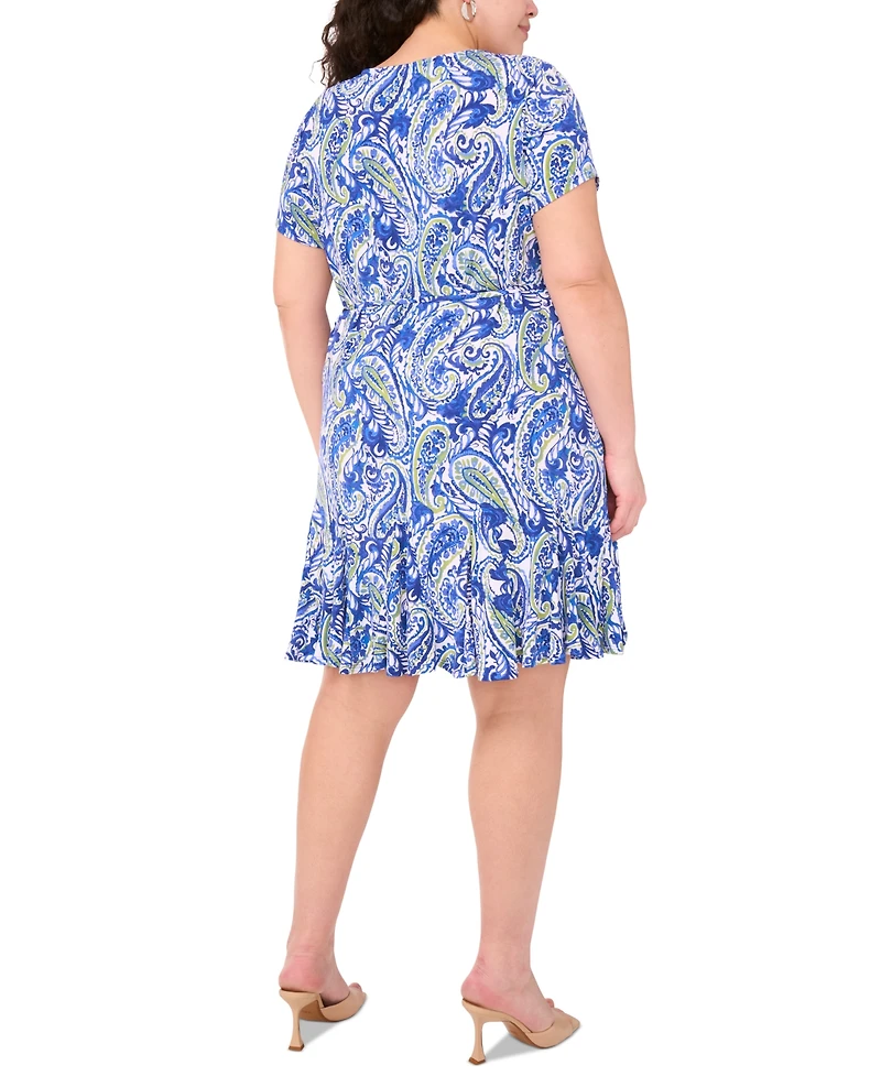 Msk Plus Size Printed Round-Neck Short-Sleeve Dress