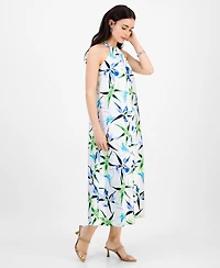 I.n.c. International Concepts Petite Printed Linen-Blend Halter-Neck Sleeveless Maxi Dress, Exclusively at Macy's