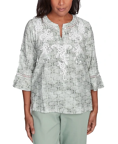 Alfred Dunner Petite Santa Fe Embroidered Flare-Sleeve Top