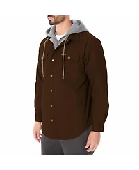 Smith's Workwear Men's Sherpa-Lined Hooded Stretch-Canvas Snap Shirt-Jacket