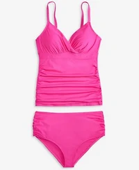 Anne Cole Womens Surplice Underwire Tankini Top High Waist Bikini Bottoms